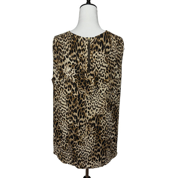 Chicos Tank Top Womens Large 2 Sleeveless Black Tan Leopard Animal Print Hi Low - Picture 2 of 9